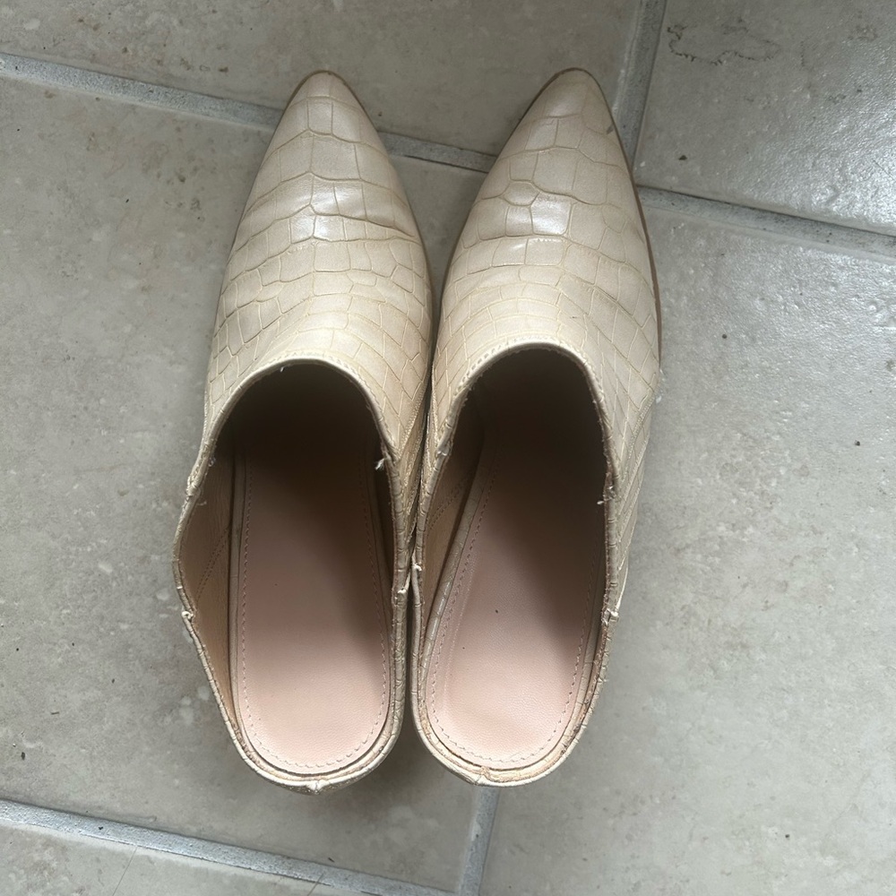 Beige Croc-Embossed Mules